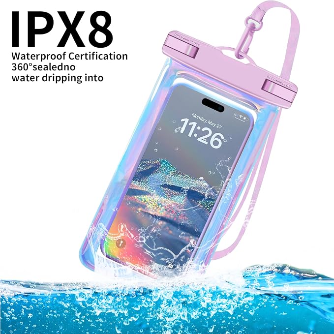 Up to 8.3" 2 Pack Iridescence Universal Waterproof Phone Pouch, Large Phone - Image 4