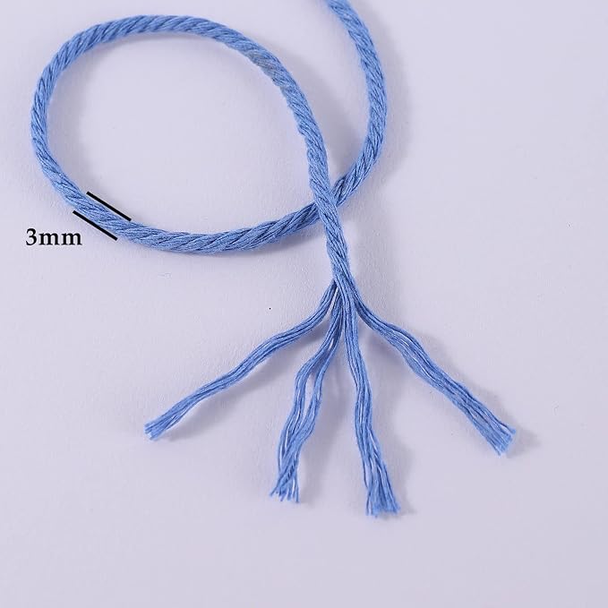 Air Blue Macrame Cord 3mm x 109Yards, Colored Cotton Rope Craft Cord Colorful - Image 3