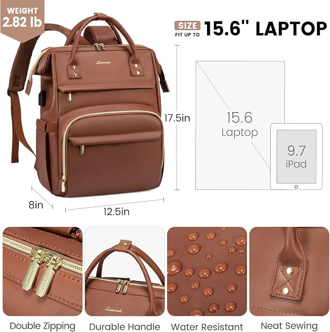 Leather Laptop Backpack for Women - 17in - Image 4