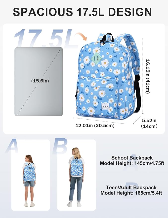 VASCHY Backpack for School, Lightweight Water Resistant Bookbag Casual Daypack - Image 2