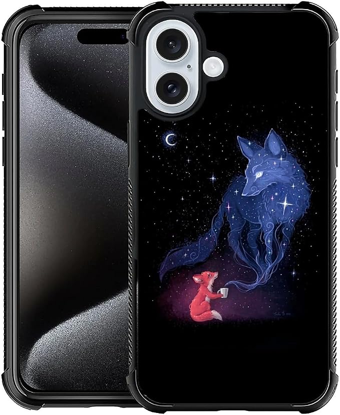 for iPhone 16 Case, Galaxy Fox Wolf Pattern Graphic Design Girl Boy Soft by FKBRCL4U