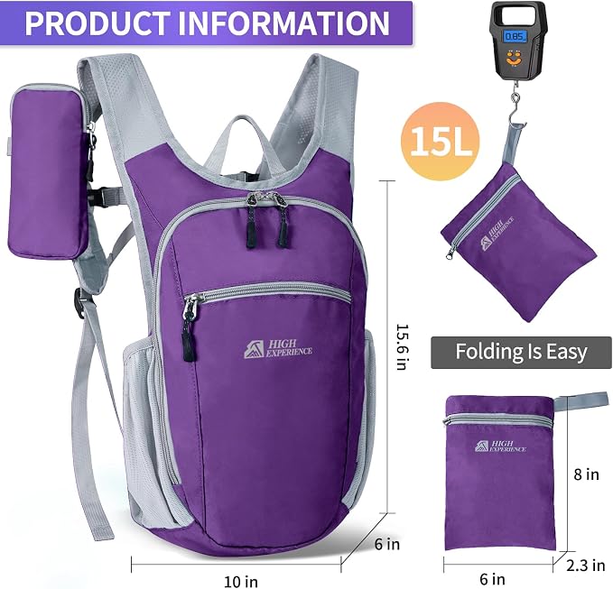 Hiking Backpack 10L/15L Small Daypack Lightweight Packable Travel Foldable - Image 3