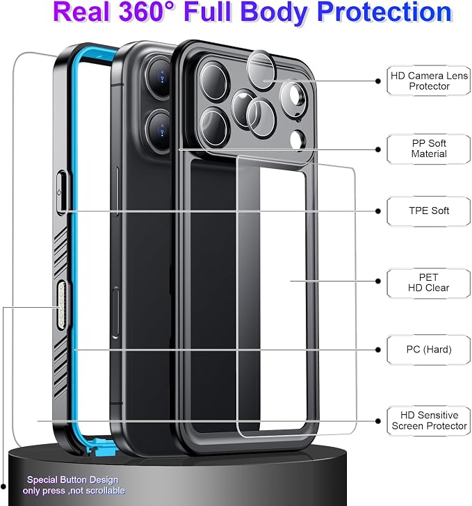 Temdan Compatible with iPhone 17 Pro Max Case, Waterproof Built-in Screen & - Image 4