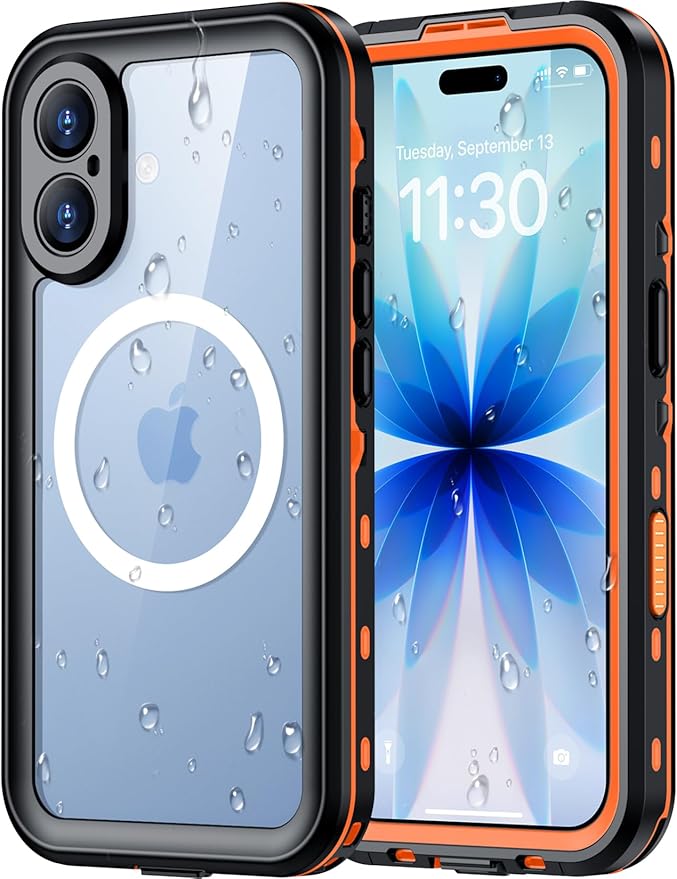 Red2Fire for iPhone 17 Case Waterproof, Phone Case 6.3" Orange/Clear by Red2Fire