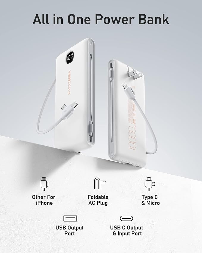 VEEKTOMX Portable Charger with Built in Cables 10000mAh, Power Bank - Image 3