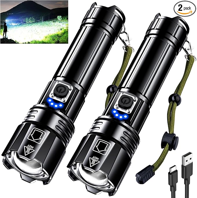 AKNEAR Rechargeable LED Flashlight 99000 High Lumens, Super Bright Flashlights by AKNEARHeadlampRechargeable