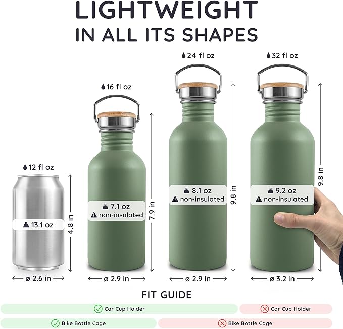 Bambaw Stainless Steel Water Bottle, 500 ml, Non-Insulated Sports Bottle - Image 5