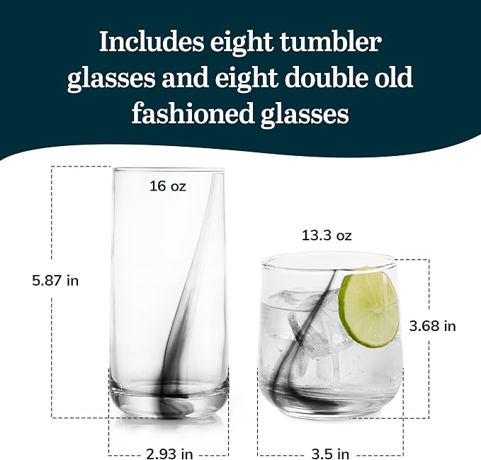 Libbey Ascent Black Ribbon 16 Piece Tumbler and Rocks Glass Set - Image 3