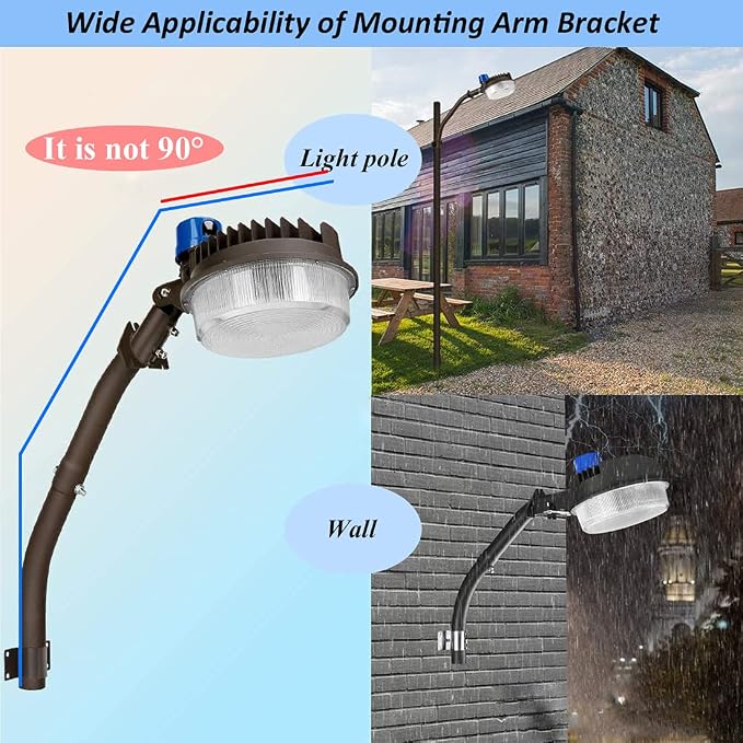 ledmo Mounting Arm for LED Barn Light Adjustable Angle Sturdy Black Aluminum - Image 3