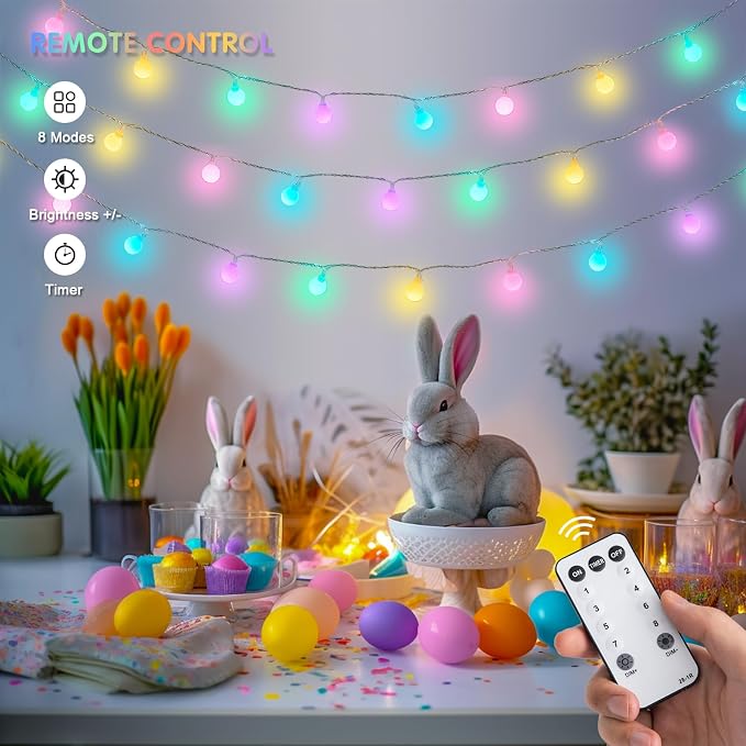 JMEXSUSS 100 LED Connectable Easter Lights String Indoor, 33 ft Globe String - Image 6