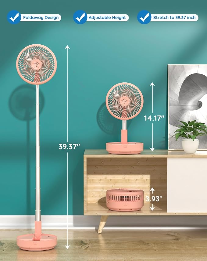 Primevolve Portable Oscillating Standing Fan, Rechargeable Battery Operated USB - Image 2