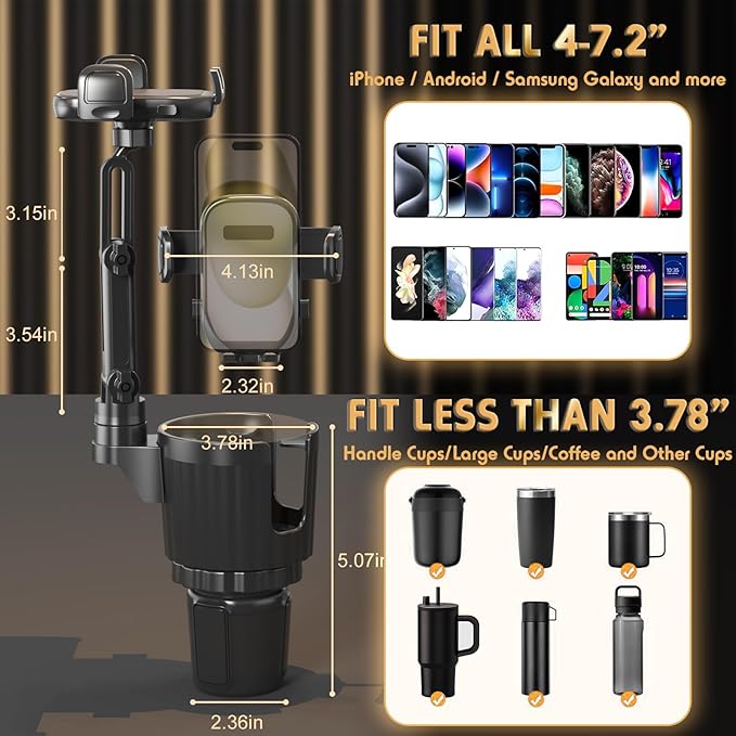 Phone Holders for Your Car, 2 in 1 Universal Cup Holder Expander Adjustable Base - Image 4