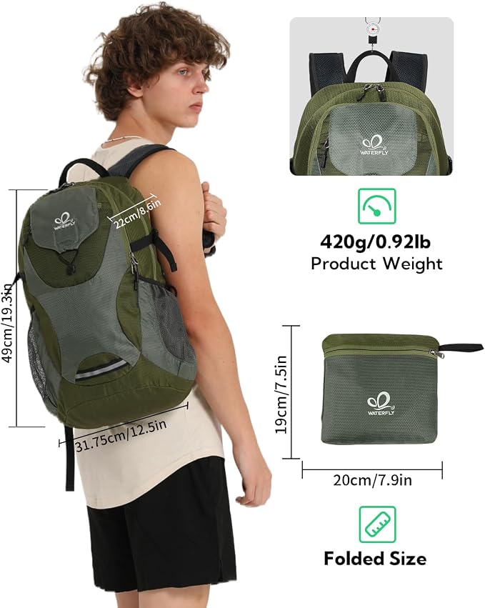 WATERFLY Lightweight Packable Hiking Backpack: 30L Foldable Travel Daypack - Image 2