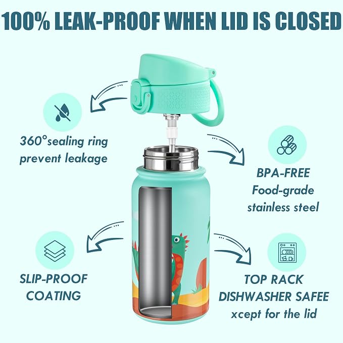 OLDLEY 12oz Kids Water Bottle, Stainless Steel Insulated Water Bottle - Image 3