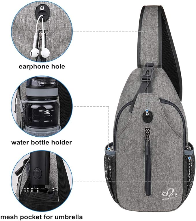 WATERFLY Crossbody Sling Backpack Sling Bag Travel Hiking Chest Bag Daypack - Image 5