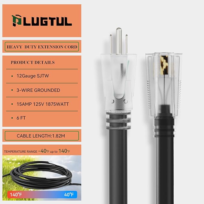 PLUGTUL Outdoor Extension Cord 6FT, 12 Gauge Extension Cord - Image 3