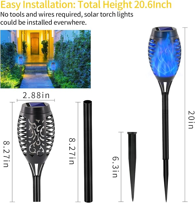 EOYIZW Solar Lights Outdoor, 8 Pack Blue Solar Torch Light - Image 2