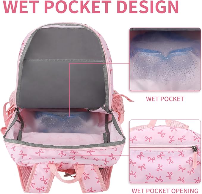 40l Foldable Pink Bow Backpack for Women Pink Waterproof Lightweight Packable - Image 5