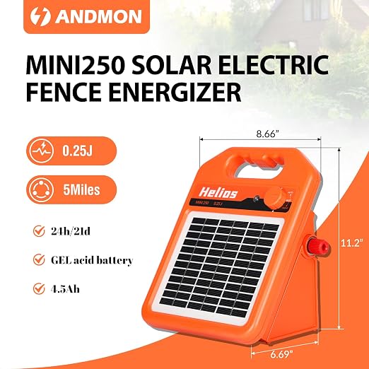 ANDMON MINI250 15 Miles Solar Electric Fence Charger, 0.25 Joule Solar Fence - Image 6