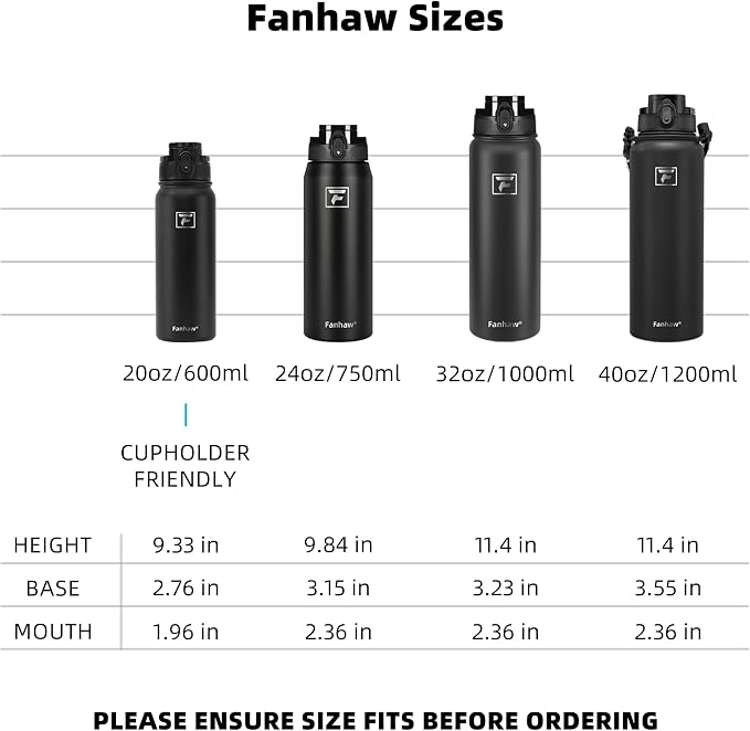 Fanhaw 20 oz Insulated Stainless Steel Water Bottle - Image 6