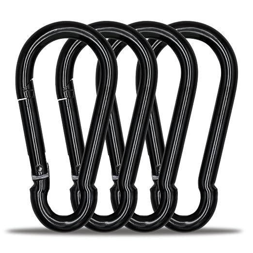 Large Carabiner Clip Hook, 5.5 inch 4 pcs Black Heavy Duty Spring Snap Hook Key by KINLINK