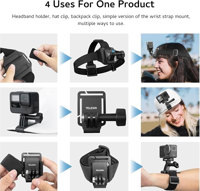 TELESIN Head Strap Mount with Cap Clip, Quick Release Head Belt Mount - Image 4