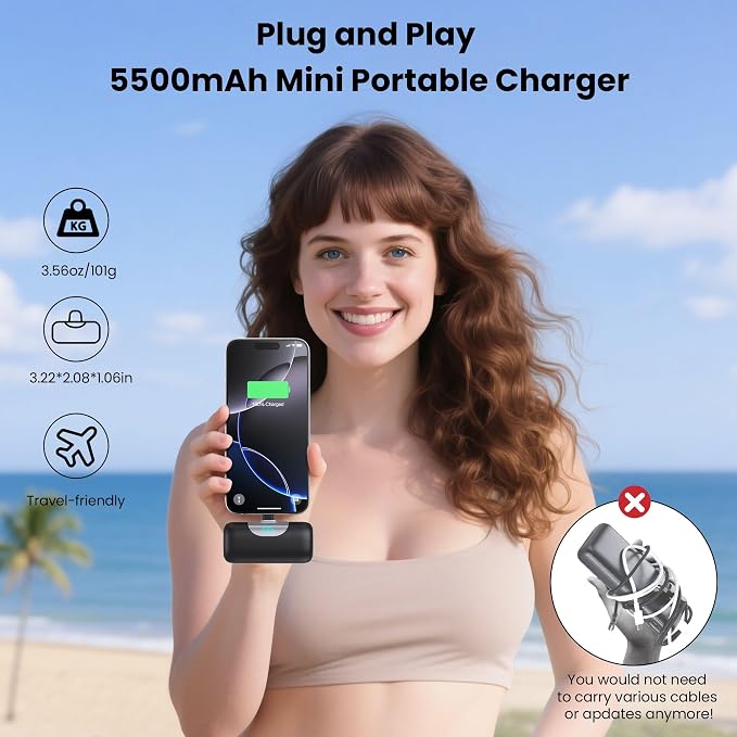 Mini Portable Charger for iPhone 17/16/15 Series, Upgraded 5500mAh PD Fast - Image 3