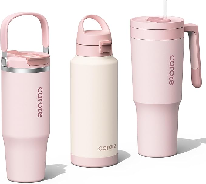 CAROTE 3-Pack Insulated Stainless Steel Water Bottles, Cup Holder Compatible by CAROTE