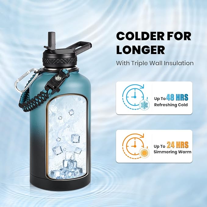 RAYMYLO Insulated Water Bottle 64 oz, Triple Wall Vacuum Stainless Steel - Image 2