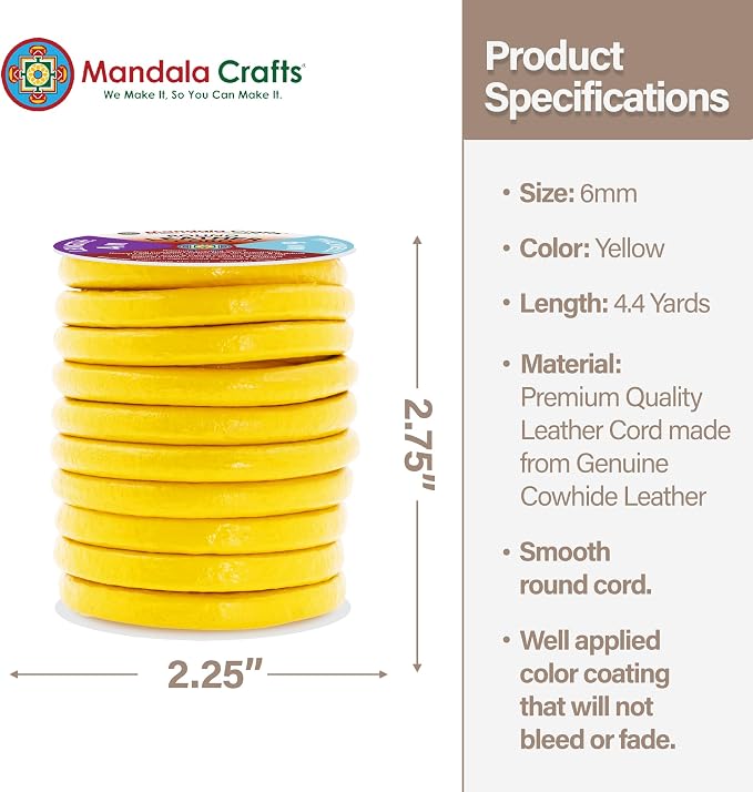Mandala Crafts Round Genuine Yellow Leather Cord - Image 4