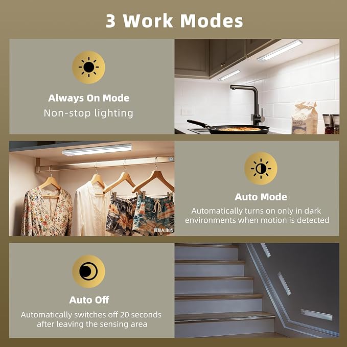 10inch Under Cabinet Lighting, 4 Pack Rechargeable Motion Sensor Light Indoor - Image 3
