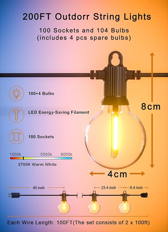 Zuske Outdoor String Lights, 200FT Patio Lights - Image 5