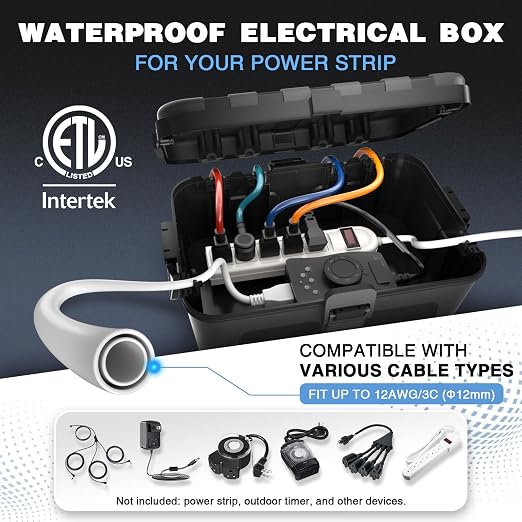 Flemoon Large Outdoor Electrical Box, IP54 Waterproof Extension Cord Cover - Image 3