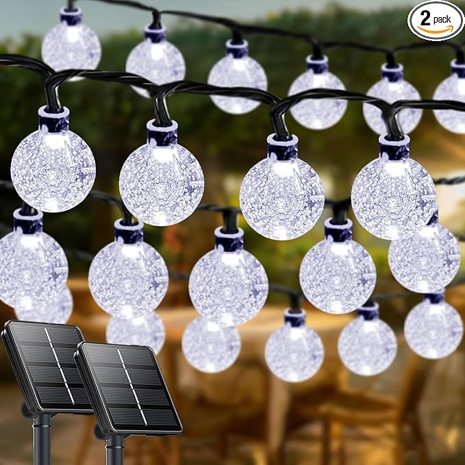 LORRYTE White 2-Pack 100 LED 64FT Crystal Globe Solar Lights Outdoor, by LORRYTE