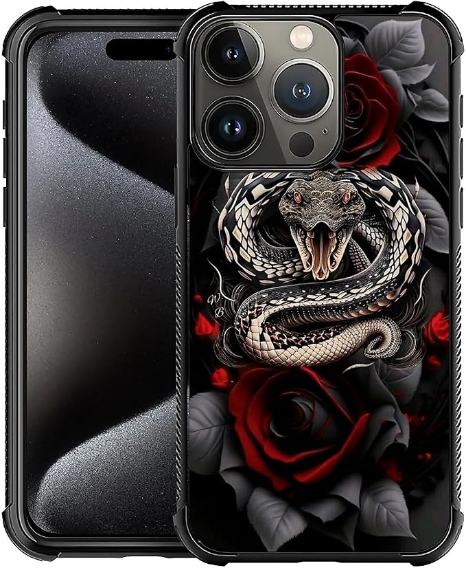for iPhone 16 Pro Case, Entwined Rose Snake Pattern Graphic Design Girl Boy by FKBRCL4U