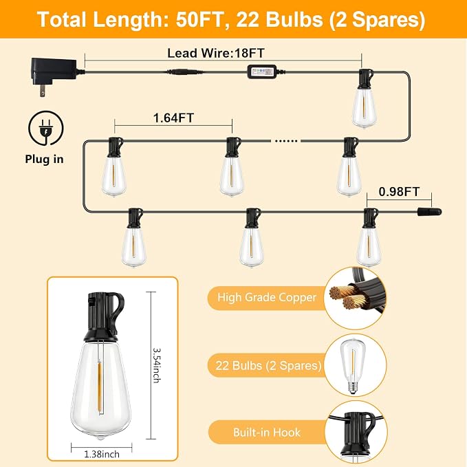 LumBelle Smart Outdoor String Lights, 50FT ST38 LED Patio Lights - Image 5