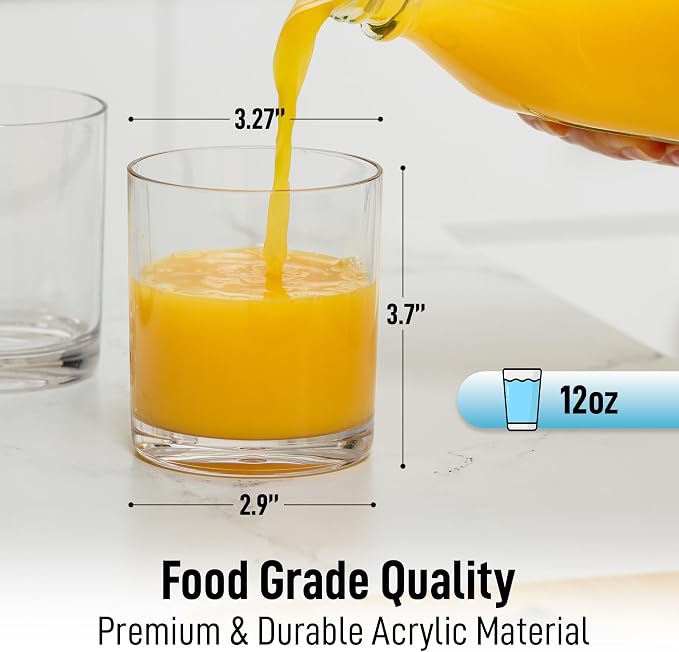 Zulay Kitchen Plastic Drinking Glasses – 12oz Rocks Acrylic Shatterproof Cups - Image 4