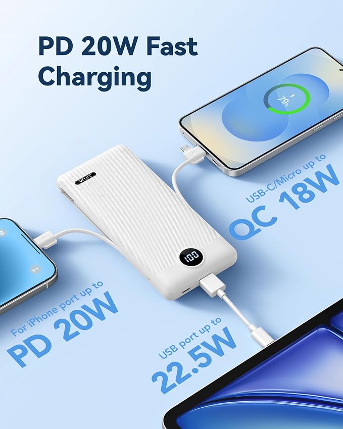 VRURC Portable Charger Power Bank - 10000mAh Fast Charging 22.5W PD 20W Slim - Image 4