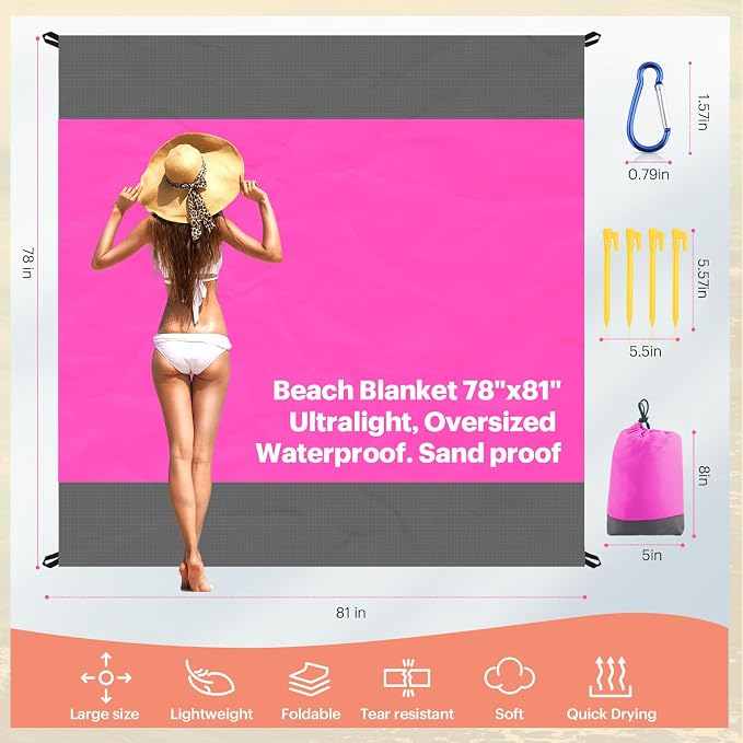 EASYFUN Beach Blanket Sandproof Oversized, Portable Picnic Mat - Image 2