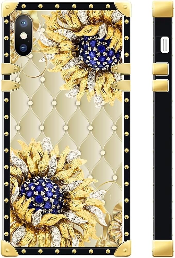 Compatible with iPhone XR Case, Sunflower Diamonds Leather Luxury Golden - Image 3