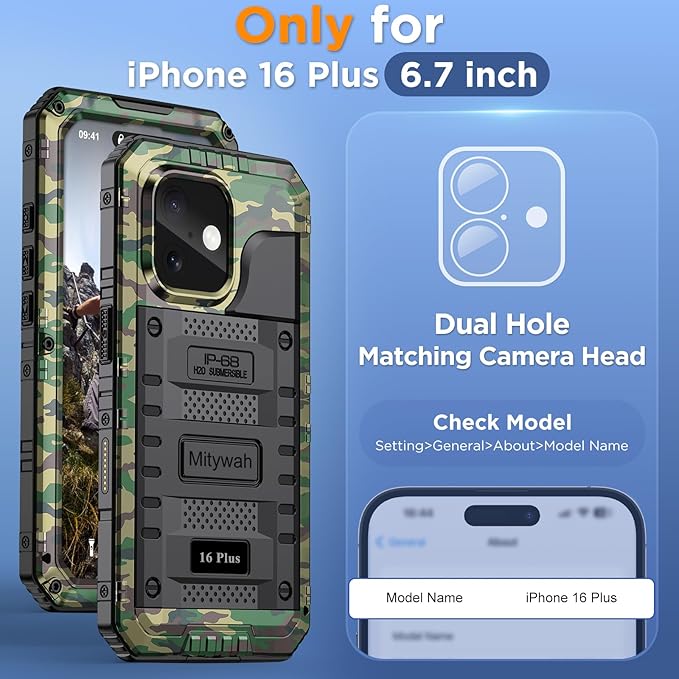 Mitywah Waterproof Case for iPhone 16 Plus, Shockproof Heavy Duty Case - Image 2
