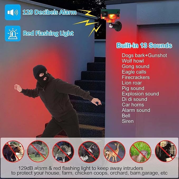 Solar Sensor Security Alarm Lights Outdoor, 360° Motion Detector LED Flashing - Image 3
