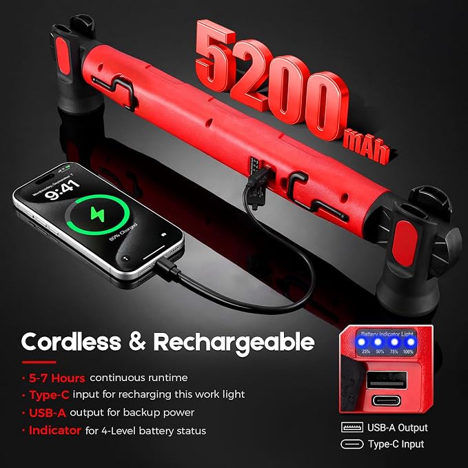 Work Light, 3000LM Ultra Bright LED Magnetic Light Bar, 5200mAh Cordless - Image 3