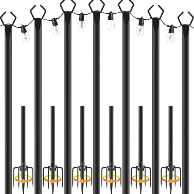 NUERPO 7 Pack String Light Poles, Metal Poles by NUERPO