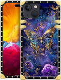 Compatible with iPhone 15 Case, Glistening Golden Butterfly Vibrant Purple Blue by Unknown