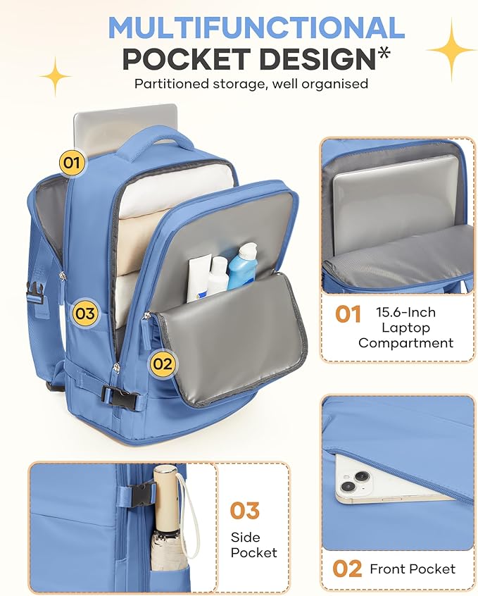 coofay Large Travel Backpack For Women Men Airline Approved Carry On Backpack - Image 5