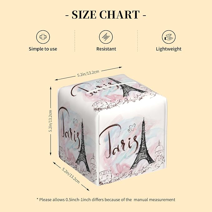 Tissue Box Cover Square, Paris Eiffel Tower Tissue Box Holder Waterproof - Image 2