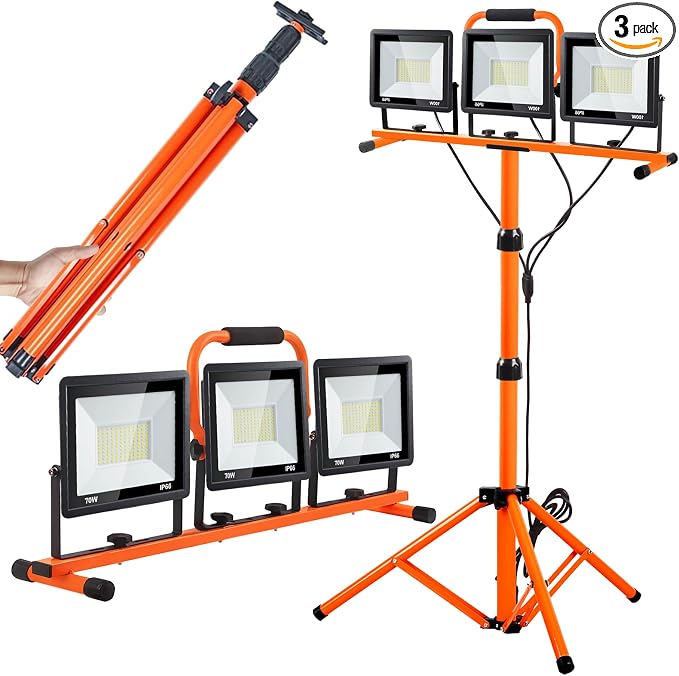 22000 Lumen Work Lights with Stand, 3 Head Portable LED Work Light, with by GUWELL