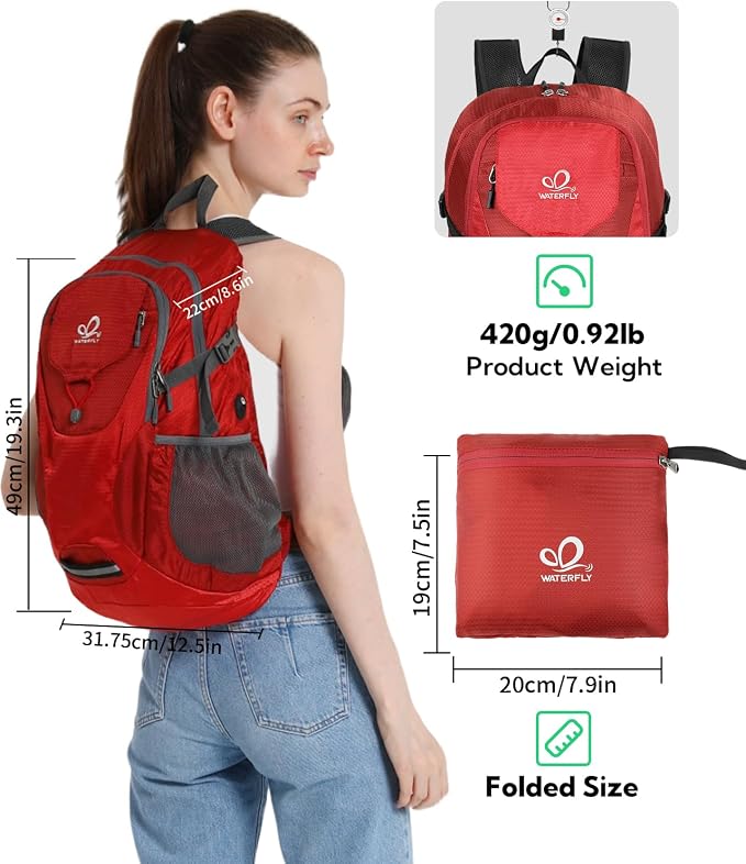 WATERFLY Lightweight Packable Hiking Backpack: 30L Foldable Travel Daypack - Image 2