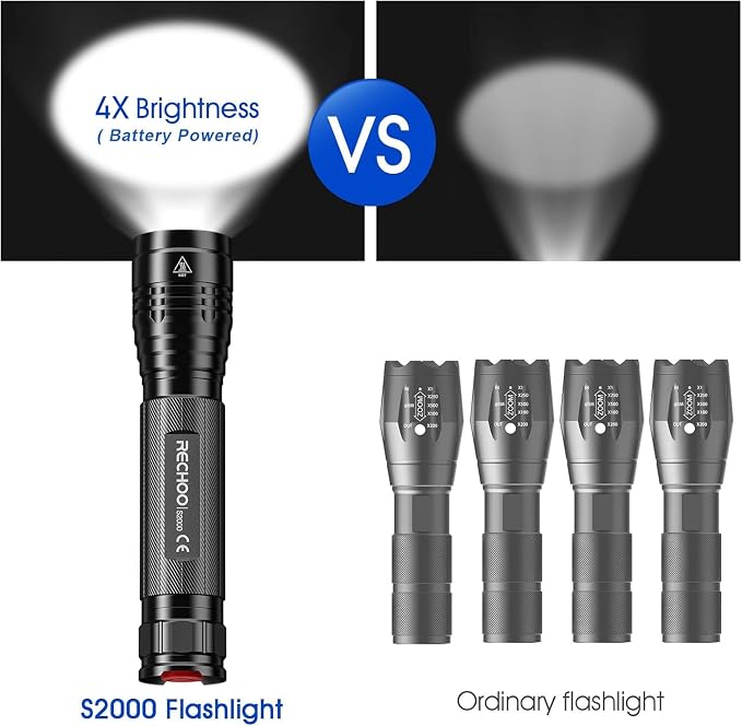 RECHOO S2000 LED Flashlight High Lumens, Super Bright, Mid-Size Tactical - Image 2